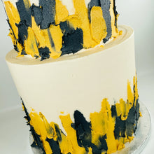 Load image into Gallery viewer, Two Tier Gold & Black Cake