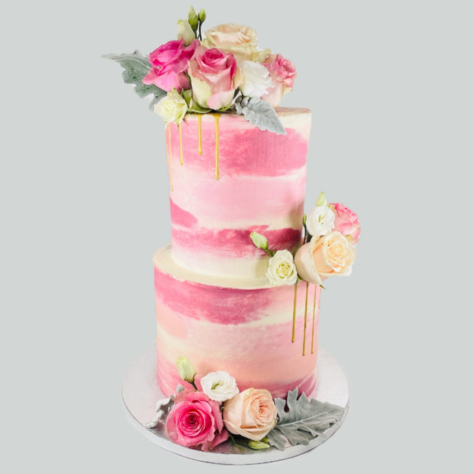 Two Tier Marble Flower Cake (Various Flavours)