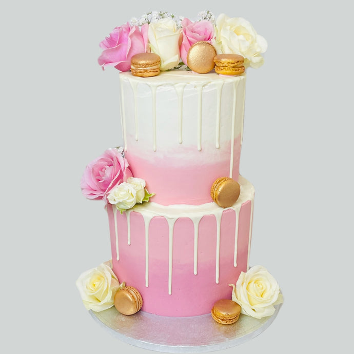 Two Tier Flower & Rose Gold Cake (Various Options)